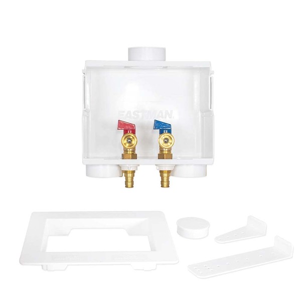 Eastman 1/2 Inch Expansion PEX Connection x 3/4 Inch MHT Washing Machine Outlet Box, Push to Connect Brass Plumbing Fittings, Double Drain, 60261