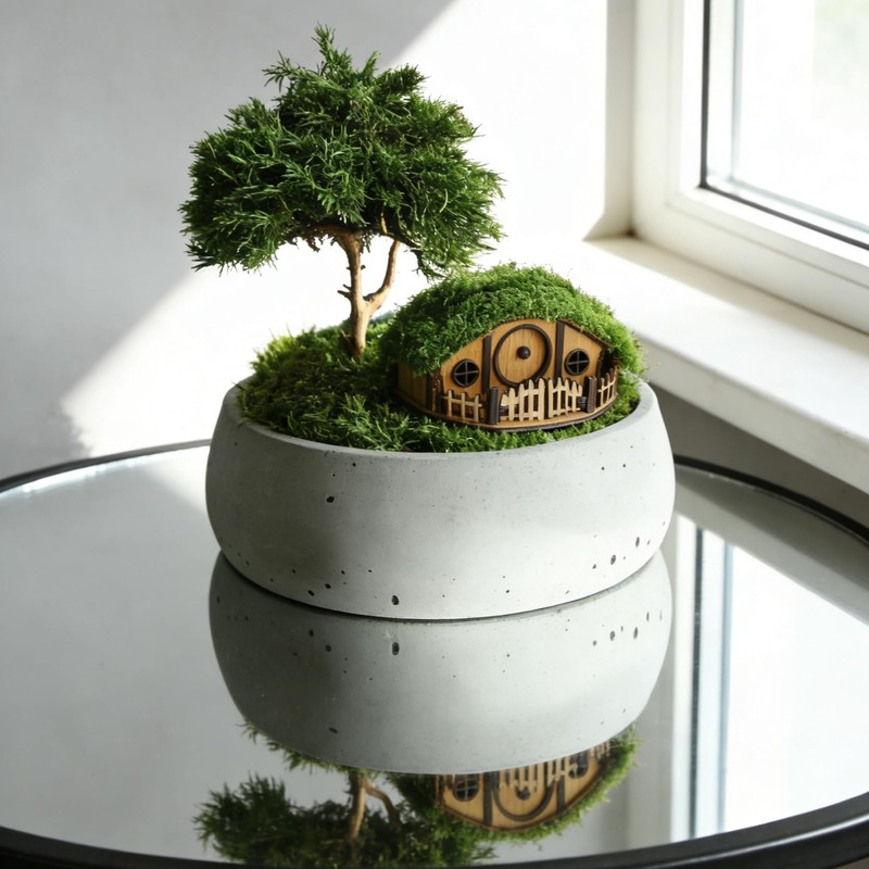 JULEASEL Mosswood Mini Treehouse for Indoor Plant Pots, Fairy Gardens