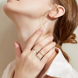 MILACOLATO 9 Pieces Silver Gold Ring Set for Women Girls 14 Carat Gold-Plated Stackable Silver Rings Ankle Rings CZ Heart Stacking Band Rings Simple Delicate Wedding Ring Finger Ring for Her Women