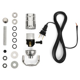 Lamp Wiring Kit - Beginner Friendly Lamp Making Kit For Making and Repairing Old Lamps - Nickel Silver Socket - 8 Foot Long Black Cord - Build Your Own Lamp With a Lamp Kit
