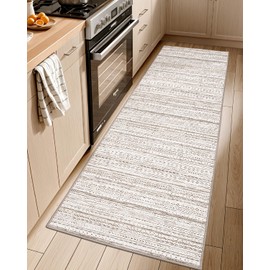 LUMI Washable Rug, 23x86 Kitchen Rugs for Entryway Bathroom, Non-Slip Indoor Door Mat Ultra-Thin, Small Oriental Throw Carpet for Bedroom Entry Office, Beige