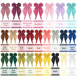 25 Pcs Hair Bows for Women, Solid Color Satin Bow Hair Clips Oversized Long Tail Ribbons Bow Knot Hair Barrettes with Alligator Clips, Valentine Hair Accessories for Girls
