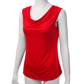 FASHIONOLIC Women's Cowl Neck Ruched Draped Sleeveless Stretchy Blouse Casual Tank Top (Made in USA) (PHI419) RED 2X