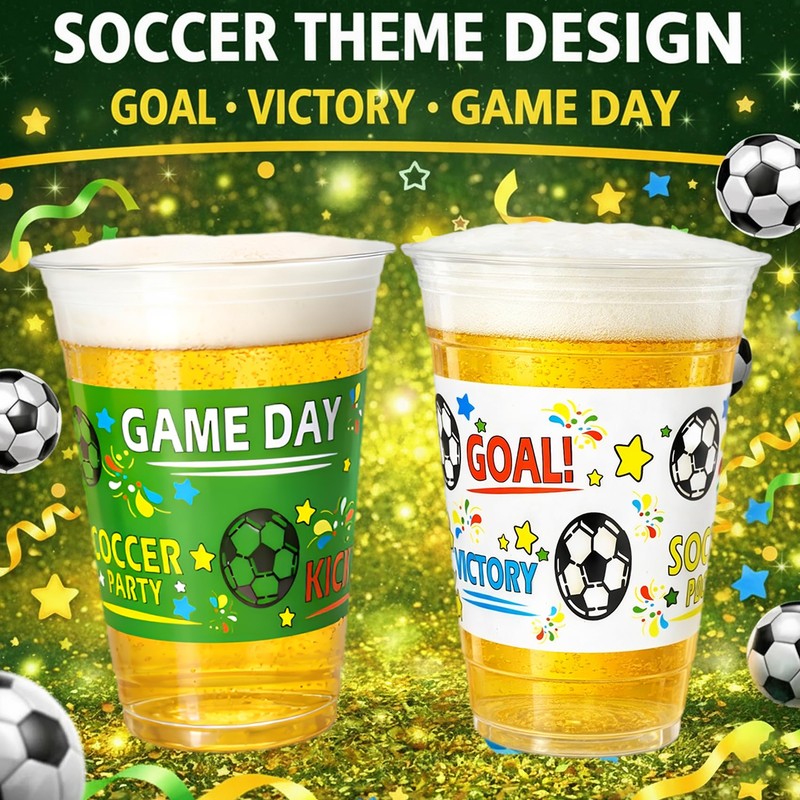 Soccer Party Cups 16 oz, 50 Pack Disposable Plastic Drinking