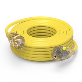 25FT 12/3 Gauge SJTW Heavy Duty Outdoor Indoor Extension Cord Waterproof, Cold Weatherproof -50°C to 60°C, 15A 1875W 3 Prong, LED Lighted Outlet with Press-Release Lock, ETL Listed