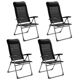 Giantex Set of 4 Patio Dining Chairs, Folding Patio Chairs, Outdoor Lawn Chairs with Adjustable Backrest and Headrest, Sling Camping Chairs, Portable Armchair for Porch Poolside Garden Backyard
