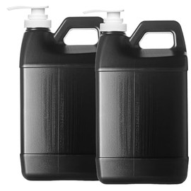 DMSOSTORE Black 1 Gallon Empty Plastic (HDPE) F-Style Jug | 38/400 Neck with Push Pump (128oz) (2 pack)