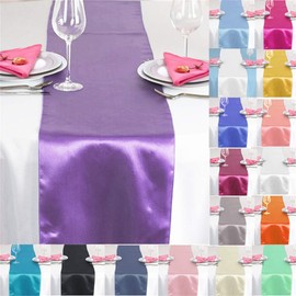 Time to Sparkle 10 Pack Satin Table Runners 12"x108"inch Chair Sashes Swags Wedding Party Table Decoration - Purple