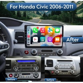Podofo 4+64G For Honda Civic 2006-2011 Android 13 Car Stereo Radio GPS FM Apple CarPlay