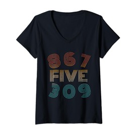Womens Vintage 867FIVE309 - Retro 8675309 V-Neck T-Shirt