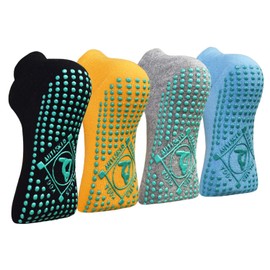 Yoga Socks Non-Slip Socks (4 Pairs) for Women Pilates, Yoga, Barre, Dance, Ballet, Martial Arts, Trampoline, Fitness, Hospital, Rehab, Home and Body Balance, Sox UK 4-10 / EU 35-43, 05 black + grey +
