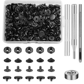 50 Sets Snap Button Kits, Leather Snaps Fasteners Kit 10mm Metal Buttons Snap kit with 4pcs Snap Fastener Installation Tools for Sewing Clothing, Bracelets, Jackets, Bags Belt, DIY Crafts (Black)