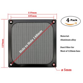 Parrillas de filtro de ventilador de computadora de 120 mm con tornillos, malla de aluminio ultrafina, color negro, paquete de 4