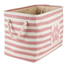 Bone Dry Pet Storage Collection Striped Paw Patch Bin, Small Rectangle, Rose