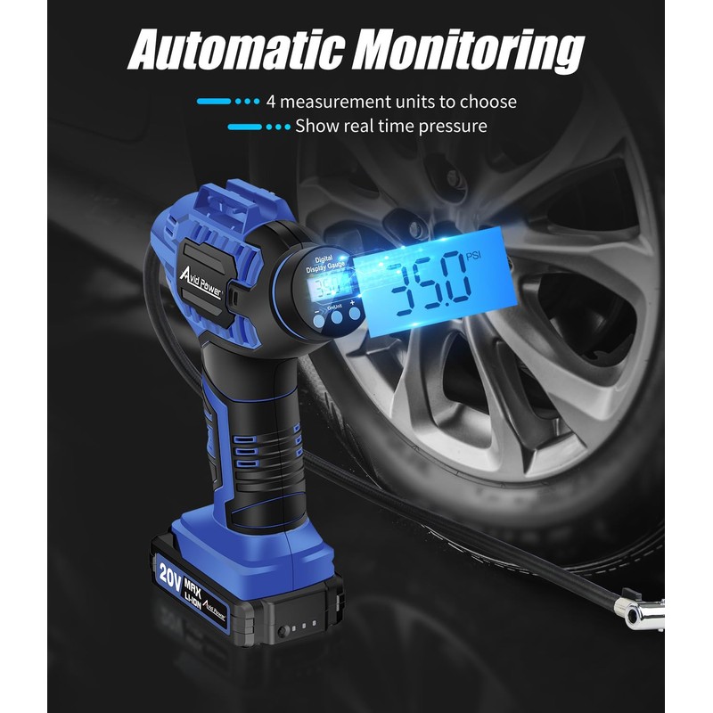 Avid Power Cordless Tire Inflator Portable Air Compressor, 20V Rechargeable