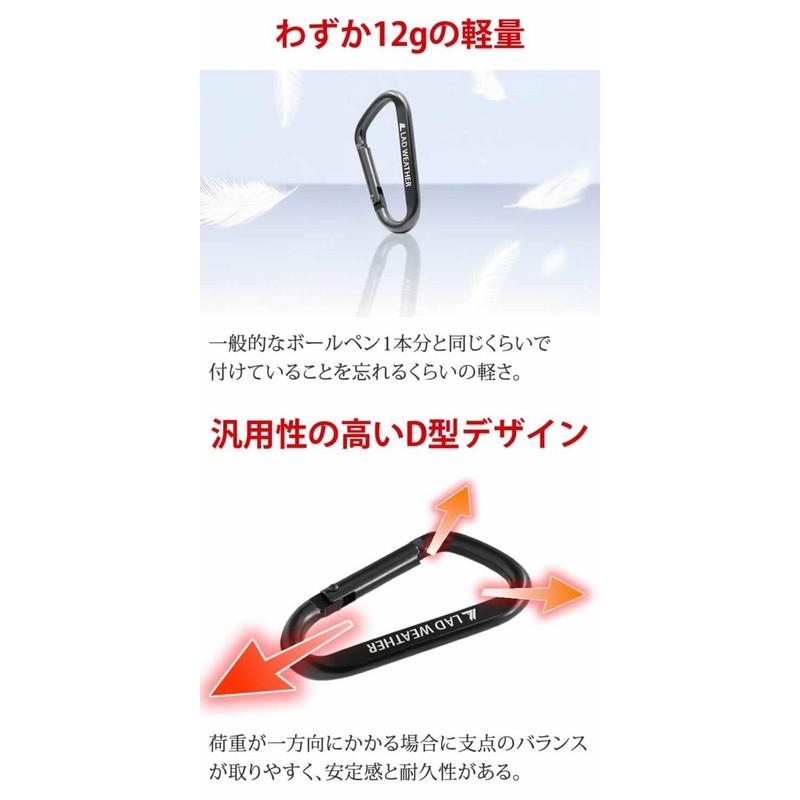 [ラドウェザー] カラビナ キーホルダー 軽量で錆びないアルミ製 コスパ の5個セット 耐荷重80kg 防災グッズ キャンプ キーリング