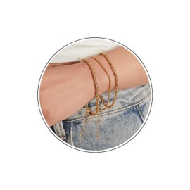 Wendalern Braided Rope Chain Bracelet Punk Twisted Rope Bracelets Layered Twisted Chain Bracelet Gold Chunky Stacking Bracelet Jewelry for Women and Girls