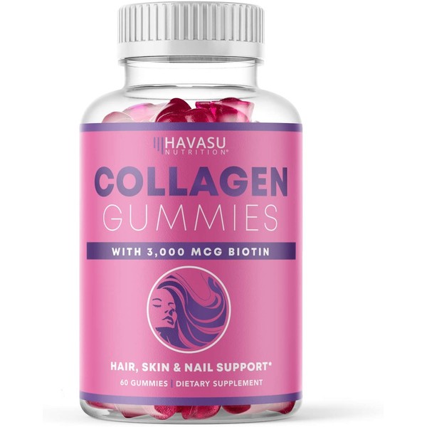 Havasu Nutrition Collagen Gummies Formulated with Collagen & Biotin to Support Hair, Skin, and Nail Growth for Men & Women - Gelatin-Free, 60 Gummies