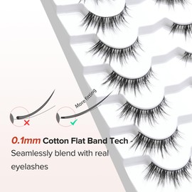 Manga Lashes Wispy False Eyelashes Natural Look 14mm Cat Eyelashes Anime Lashes 0.1mm Thin Band Manhua Lash Strips 3D Volume Strip Lash Pack C Curl Eyelash 7 Pair Siligli
