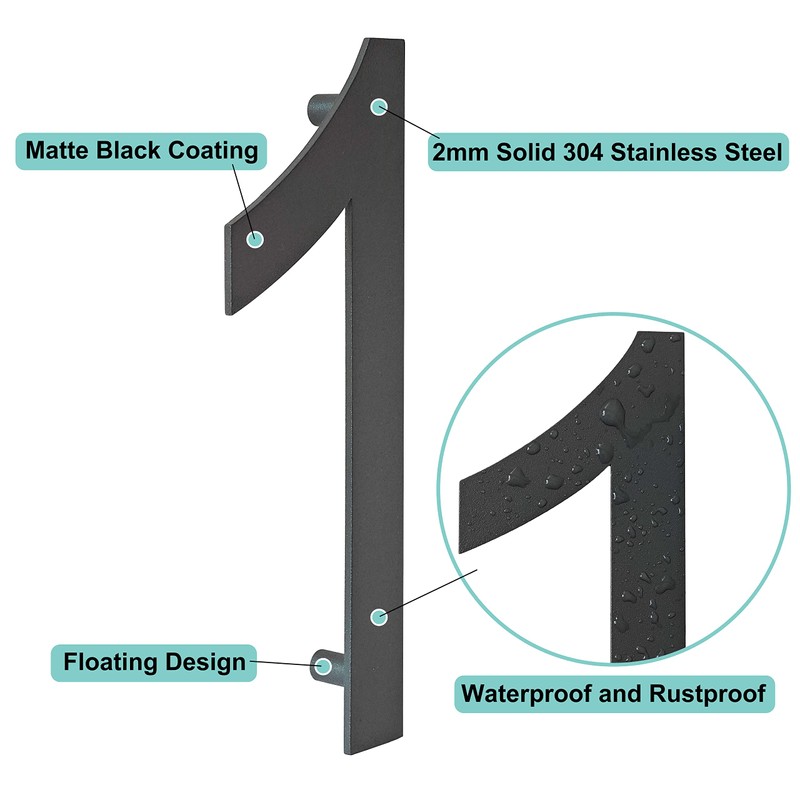 Ywonoby Stainless Steel House Number - RAL 7016 Anthracite Grey