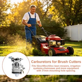 11 Piece Carburettor for Brush Cutter 52cc 49cc 43cc Carbu Kit with Gasket, Hose, Spark Plug and Fuel Filter for a Variety of Lawnmowers, Brushcutters and Chainsaws