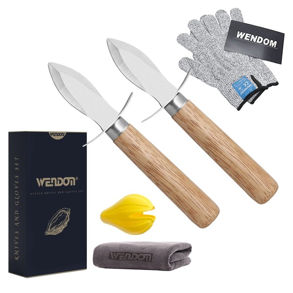 WENDOM Oyster Shucking Knife Wooden Handle Shucker Opener Tools and