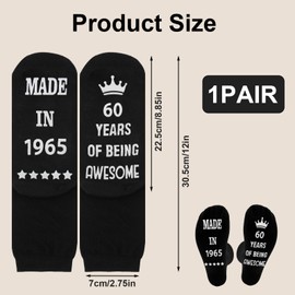 ORUZA 60th Birthday Socks for Men, 60 Years of Being Awesome Socks Gift Mens Black Calf-length Socks Non-slip Cotton Sock, Birthday Funny Gifts for Father Grandpa Boyfriend