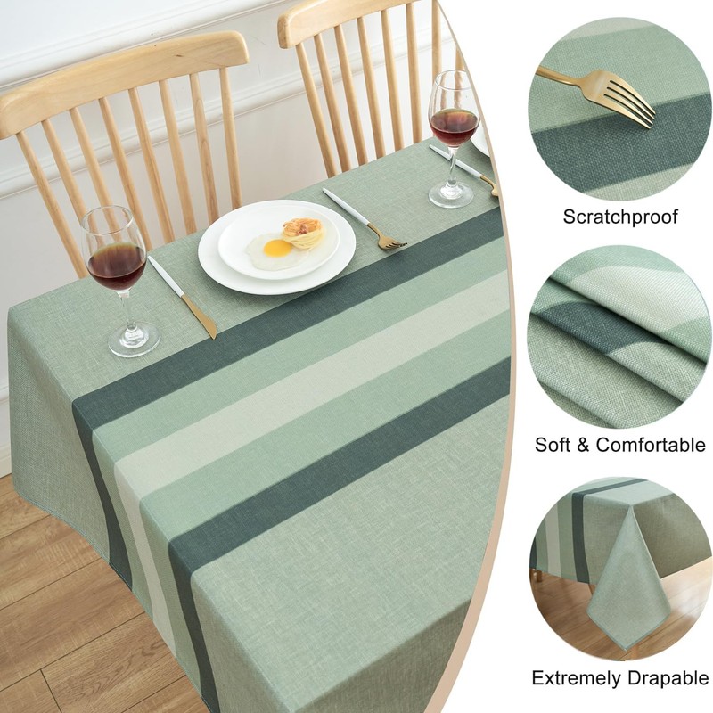 Tablecloth Green Stripes Linen Tablecloths Elegant Washable Tablecloth Small Outdoor