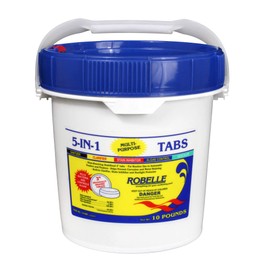 Robelle 10-Pounds Premium 5-In-1 Multi-Purpose Tabs, Chlorine Tablets 3 Inch, Sanitizer, Clarifier, Stain Inhibitor, Algae Control, Descaler, Sunlight Protector All In One, Made In USA
