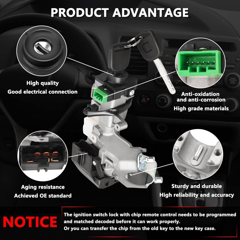 RAMATA Ignition Switch Lock Cylinder with Key (with Blank Chip)