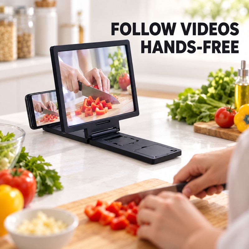 3D HD Phone Screen Magnifier Stand, Foldable 2-3X Mobile Video