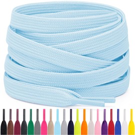 Miscly Flat Shoe Laces for Sneakers, Multiple Lengths and Colors Available (Light Blue, 45" (114 cm))