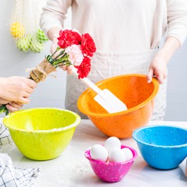 Zak Designs Confetti Mixing Bowl Set, Nesting Bowls for Space Saving Storage, Made with Durable Eco-Friendly Melamine, Great for Prepping and Serving Food (Assorted - Orange, 4pcs, BPA-Free)