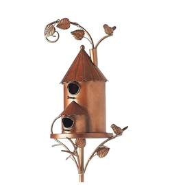 Bird House Garden Stakes for Outside,Metal Birdhouses with Pole Outdoor,Large Bird Houses for Backyard Patio Courtyard Outdoor Garden Decoration (A)