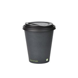 BIOFUTURE Biodegradable Coffee Cups – 50 x 6oz – 16oz (170ml – 450ml) Disposable Paper Cups with Lids – Eco-Friendly and 100% Compostable – Ideal for Tea, Coffee, and Hot Drinks (Black, 6oz)