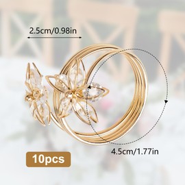URROMA Five-petaled Flowers Napkin Rings, 10 Pcs Metal Gold Napkin Holder for Cloth Table Napkin Rings for Birthday Wedding Easter Dinning Table Parties