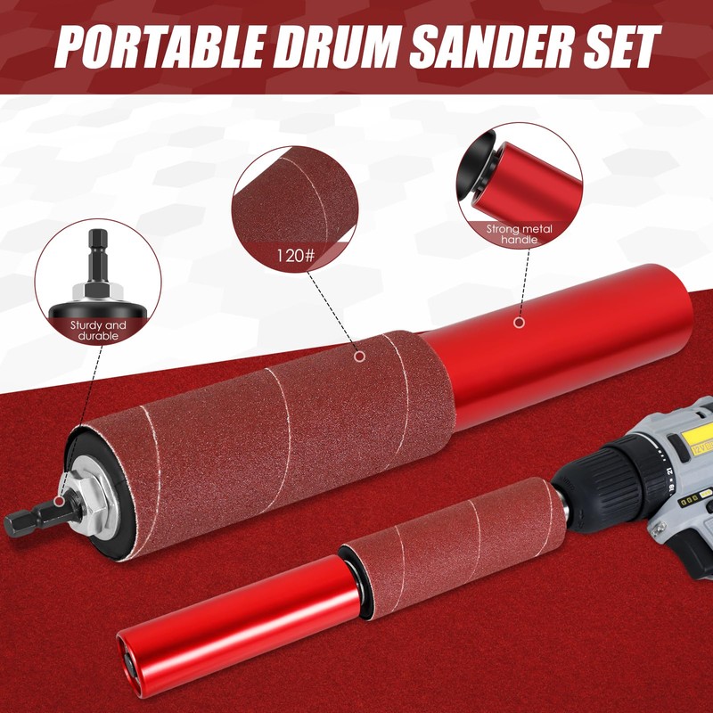KTZCTPCA Drum Sander Set, Portable Rubber Sanding Drum Spindle Sander