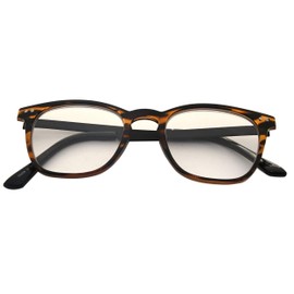 Eyekepper Readers Retro Square Plastic Frame Metal Arms Reading Glasses Amber/Black Arm +0.75