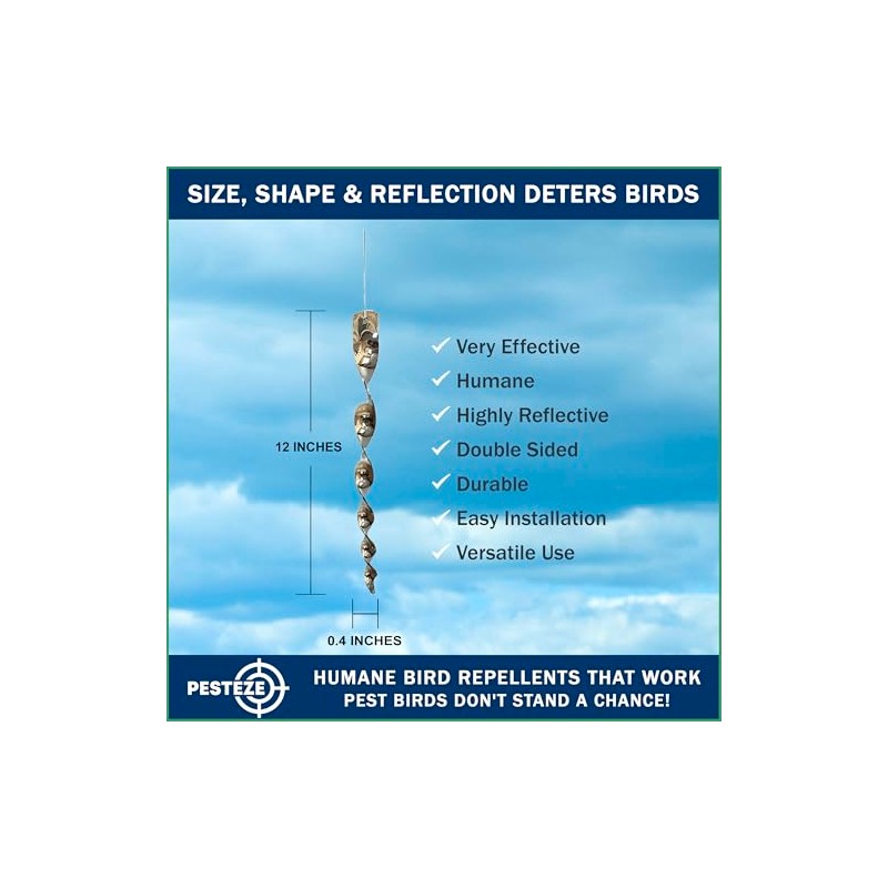PESTEZE 12 Inches Bird Scare Silver Shiny Reflective Rods for