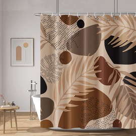 Mid Century Boho Shower Curtains for Bathroom Modern Abstract Minimalist Style Geometric Brown Palm Leaf Aesthetic Fabric Shower Curtain 72x72 Inch Terracotta Waterproof with Hooks