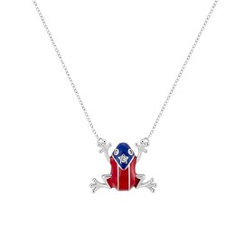 Bolenvi Puerto Rico Flag Coqui Frog Necklace Jewelry, Enamel & 925 Sterling Silver Adjustable Chain