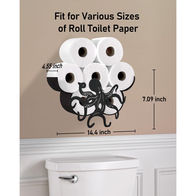 Wigag Octopus Toilet Paper Holder for Extra 8 Rolls, Funny