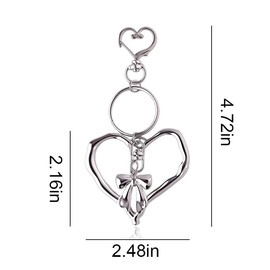 Hollow Metal Heart Key Chain Silver Y2K Bow Ribbon Keychain Charm with Heart Clasp Keyring Handbag Bag Purse Charms for Women Heavty-Duty Decorative Womens Car Keys Keychains Accessories