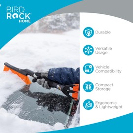 BIRDROCK HOME Snow Brush with Detachable Ice Scraper for Car - Flexible Snow Remover and Windshield Cleaning Tool with Wide Bristle Brush - Winter Sweeper for Auto, SUV - Size: 24" L x 9" W - 1 Pack