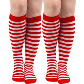 SATINIOR 2 Pairs Red and White Striped Socks Thigh Knee High Striped Socks Women Socks Women Long Opaque Striped Socks