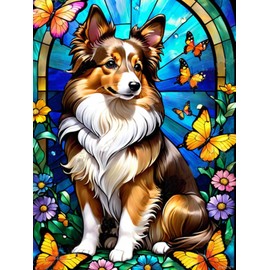 PUAGEMTI Sheltie Diamond Art Painting Kits, Animals and Butterflies Diamond Painting DIY 5D Diamond Art Kits for Beginners Adults Gifts Full Drill 5D Diamond Dots Wall Home Decor 12x16 inch