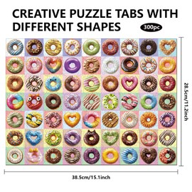 GLOBLELAND 300Pcs 63 Donuts Atlas Wooden Jigsaw Puzzles for Toddler Children Learning 11.22x15.16inch Colorful Dessert Donut Wood Puzzles Holiday Birthday Gifts for Preschool Learning