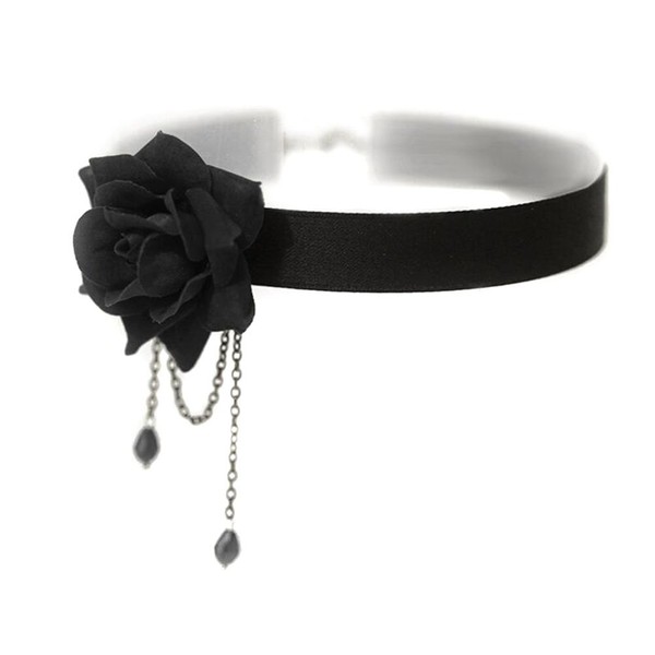Elegant Retro Rose Collar Chain Clavicle Necklace Gothic Lolita Black Lace Choker Ornament Wedding Halloween Accessories, Fabric, No Gemstone