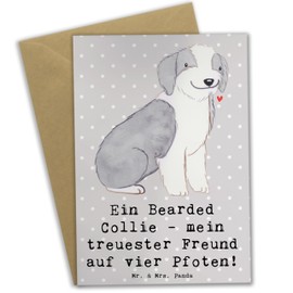 Mr. & Mrs. Panda Grußkarte Bearded Collie Freund - Geschenk, liebenswert, Geburtstagskarte, Hunde, treuester Freund, Bearded Collie Familie,