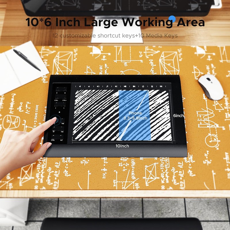 TeinenRon Graphics Drawing Tablet, 10x6 Inch Large Pad Tablets with